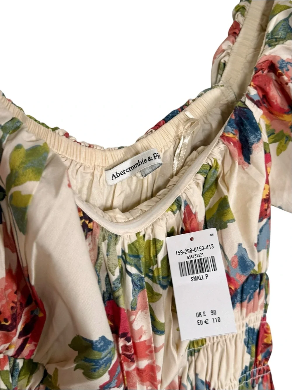 NWT Abercrombie & Fitch S Petite Smocked DropWaist Maxi Dress Floral Puff Sleeve